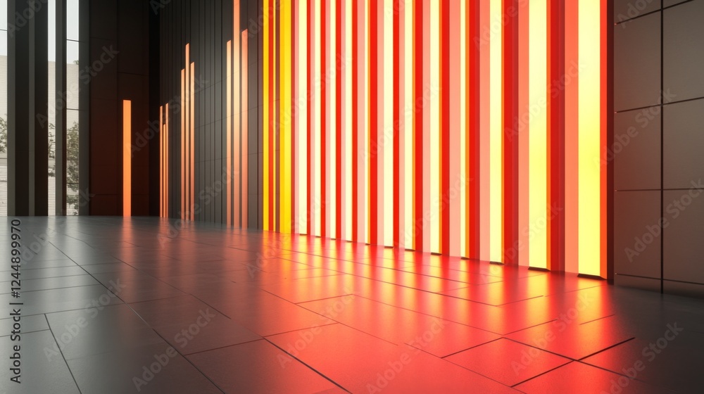 Fototapete bright gradient d bars rising from a digital floor with soft reflections, creating a futuristic data