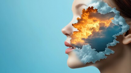 Dramatic cloud explosion with fiery energetic bursts symbolizing the power of the mind to transform expand perspectives and unlock creative potential