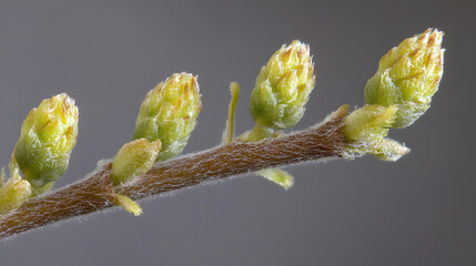 Obraz premium Close-up of plant stem with emerging buds in detail