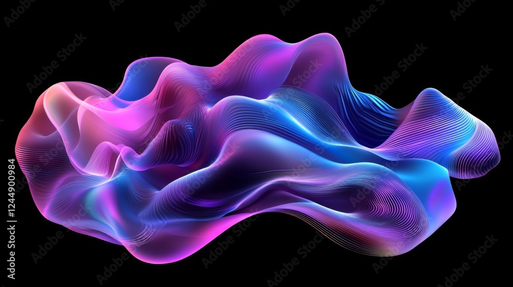 Poster Colorful wave patterns with gradient effects, creating fluid, dynamic lines across a black background for a sleek, futuristic look