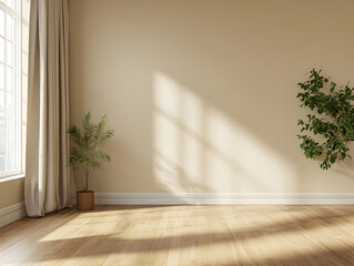 Serene Indoor Space with Subtle Natural Light and Decorative Plant Elements