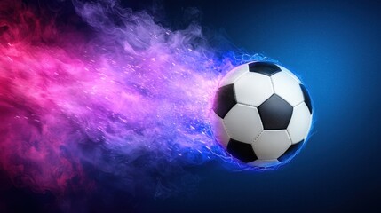 Fototapeta premium Dynamic Soccer Ball with Glowing Neon Energy and Smoke Effect Sports Action and Motion Concept with Powerful Atmosphere and Intensity