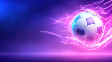 Fototapeta premium Closeup of a Glowing Volleyball in Mid Flight During a High Energy Serve or Spike in a Competitive Sports Game or Match Dynamic Action and Motion with Vibrant Blue and Purple Lighting Effects