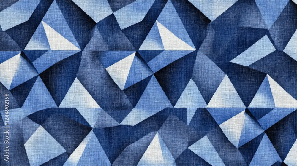 Aufkleber hexagonal geometric patterns in cool blue tones, layered with shadows and textures for a modern, tec