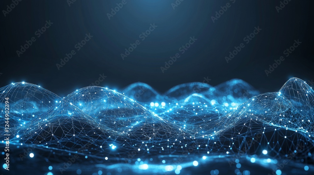 Fototapete High-tech digital circuit design in blue tones, with interconnected lines and nodes creating a complex network pattern on a dark background