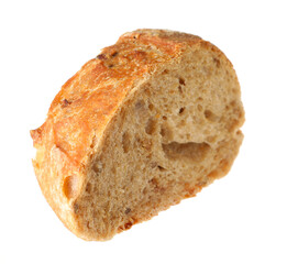 Piece of fresh baguette isolated on white