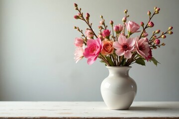 Spring-themed vase with dried flowers and branches, vase, branches, flowers