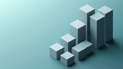 Fototapeta premium Ascending 3D cubes on teal background, illustrating growth, progress, and success.