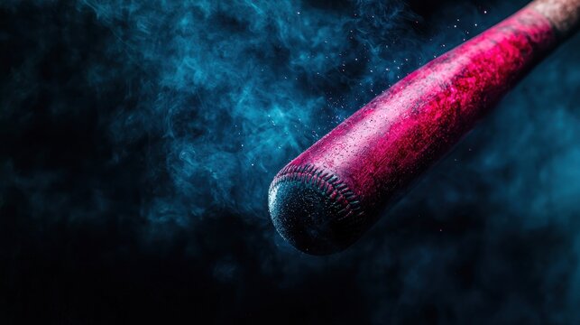 Futuristic baseball bat glowing with vibrant energy and motion capturing the dynamic power and intensity of the sport in a conceptual sci fi inspired scene