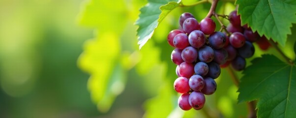 A bunch of grapes hanging from a vine with wisher, lush, grapes, nature