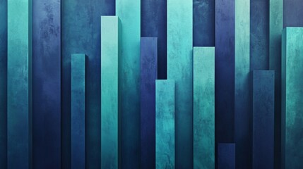 Obraz premium Tall, glossy D bars in various shades of blue and green, arranged in an upward trend on a dark, textured background