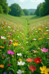 Obraz premium A carpet of wildflowers covering the large cassava leaf bed, meadow, wildflowers, carpeted