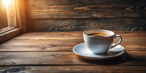 Fototapeta premium Aromatic Coffee in a White Mug on Rustic Wooden Table