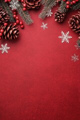 Christmas Decorations on Red Background