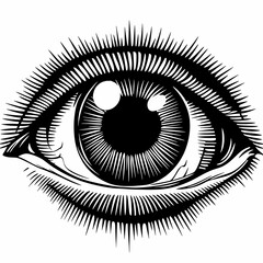 Detailed Illustration of an Eye with Spiky Lashes in Black and White