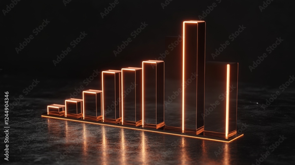 Aufkleber Transparent D bar graph with glowing edges, set against a dark background for a modern, tech-inspired look