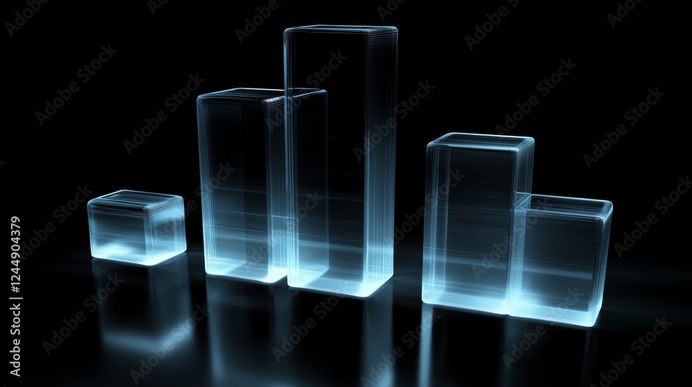 Leinwandbilder Transparent D bar graph with glowing edges, set against a dark background for a modern, tech-inspired look