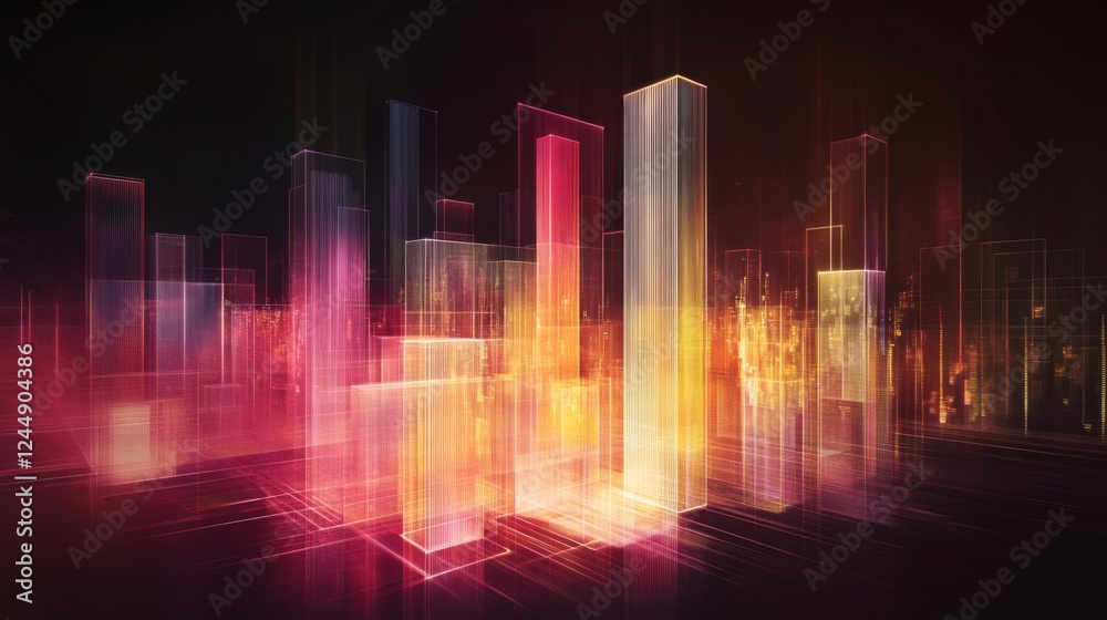 Aufkleber transparent d bar graph with glowing edges, set against a dark background for a modern, tech-inspire