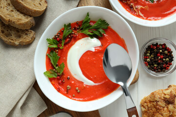 Tomato soup, concept of healthy food, healthy nutrition