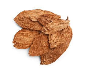 Dried tobacco leaves isolated on white, top view