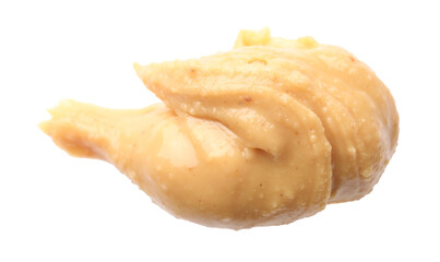 Sample of tasty nut butter isolated on white, top view