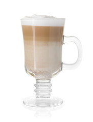 Tasty latte macchiato in glass cup isolated on white