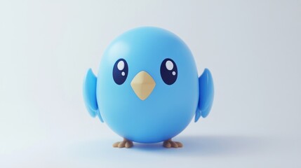 Fototapeta premium Cute blue cartoon bird, 3D render.
