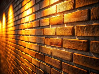 Naklejka premium Dark brick texture glows in urban night photography, illuminated against a shadowy background.