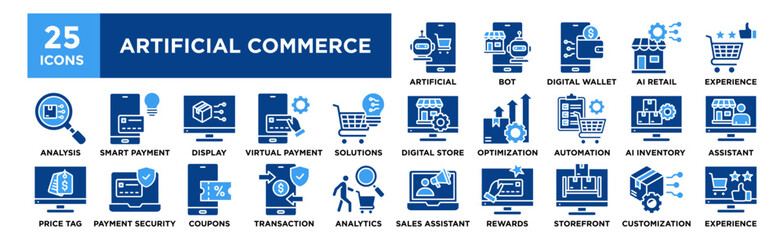 Artificial Commerce icon collection set. Containing design technology, e-commerce, business, digital, online
