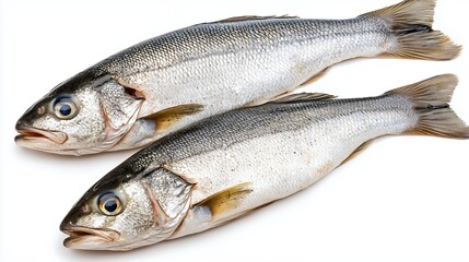 Fototapeta premium Two Fresh Whole Fish on White Background Detailed Texture and Studio Lighting