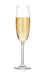 Champagne in glass isolated on white. Sparkling wine