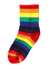 One sock in LGBT colors on white background