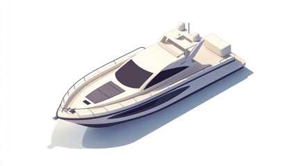 Naklejka premium Isometric illustration of a luxury motor yacht on water, isolated on white background.