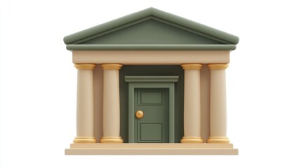 3D render of a classical building with columns and a green door.