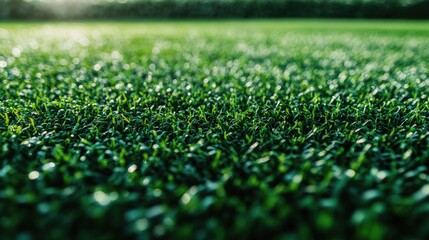 Lush Green Grass Background with Bokeh Lighting and Soft Focus
