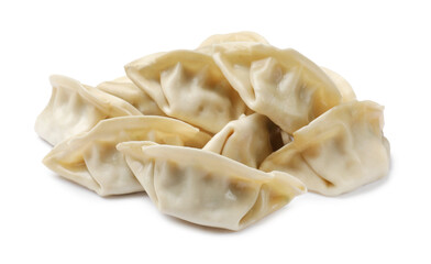 Pile of fresh gyoza dumplings isolated on white