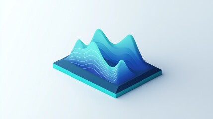 Obraz premium Abstract 3D isometric graphic with blue gradient waves on a dark teal platform.