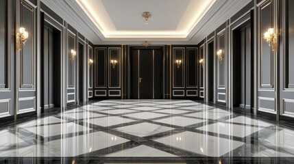 Obraz premium Elegant Black And White Marble Hallway Interior Design