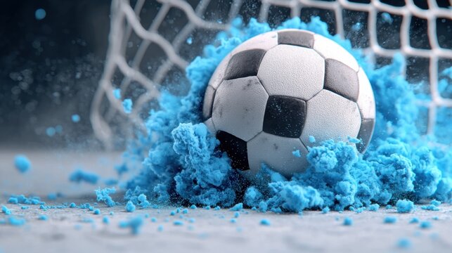 Dramatic Collision of Soccer Ball with Glowing Net in Indoor Sports Arena  Dynamic Action Scene of a Ball Kicking Towards the Goal with Motion Blur and Powerful Energy