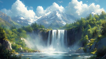 Fototapeta premium Majestic mountain waterfall scenic landscape