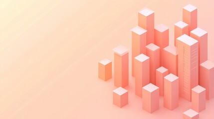 Fototapeta premium Abstract pastel pink city skyline, isometric view, minimalist design.