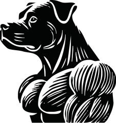 dog with strong body vector silhouette. Suitable for animals, pets logos and tee shirt design. Angry dog illustration silhouette isolated white background.