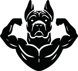 dog with strong body vector silhouette. Suitable for animals, pets logos and tee shirt design. Angry dog illustration silhouette isolated white background.