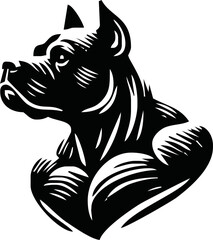 dog with strong body vector silhouette. Suitable for animals, pets logos and tee shirt design. Angry dog illustration silhouette isolated white background.