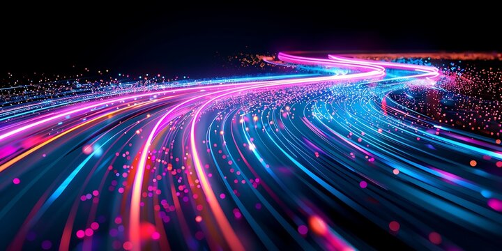 Abstract high speed light trails on a dark background, internet data transfer concept