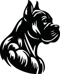 dog with strong body vector silhouette. Suitable for animals, pets logos and tee shirt design. Angry dog illustration silhouette isolated white background.