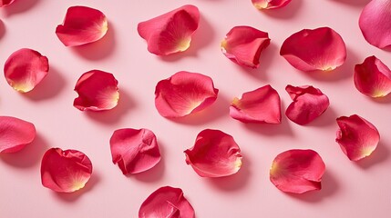 Delicate pink rose petals scattered across a soft surface, creating a romantic and serene atmosphere for any occasion