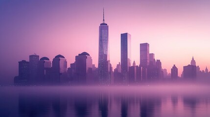 Obraz premium Serene Dawn over the Manhattan Skyline