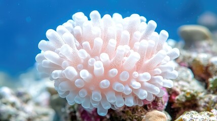 Underwater coral reef, vibrant pink polyps, ocean background, marine life, nature photography