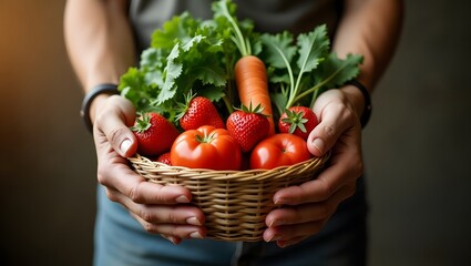 Sunlit hands hold a rustic basket, showcasing the fruits of labor and care.